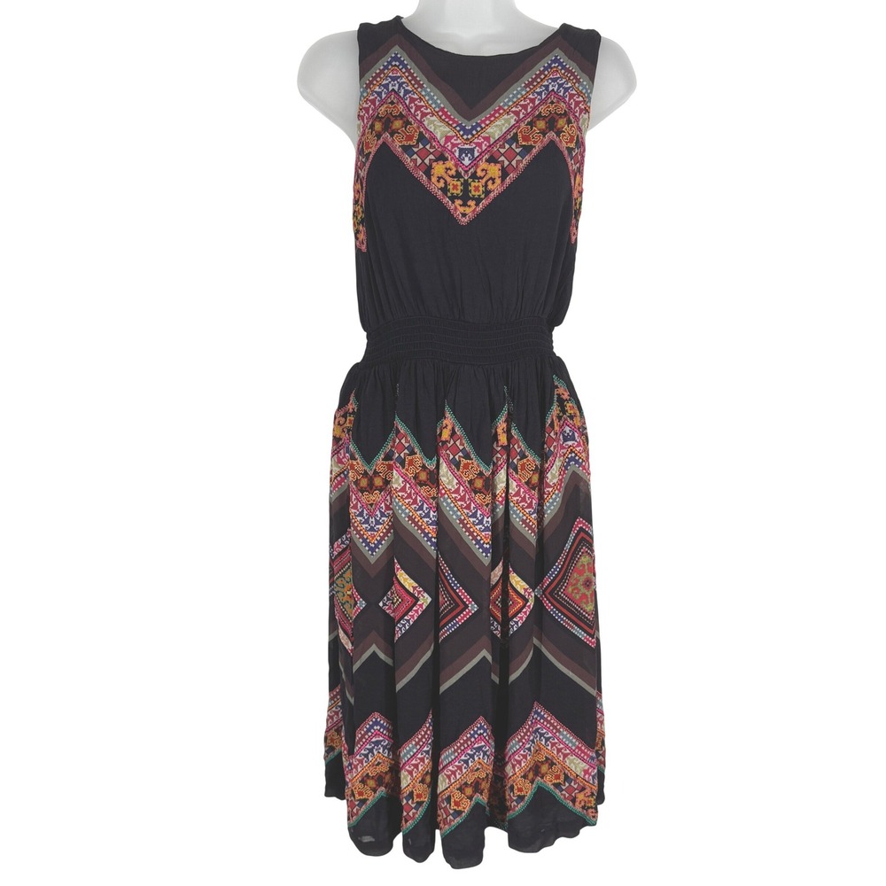 Tanvi‎ Kedia Anthropologie Embroidered Geometric Smocked Midi Dress 4 Sleeveless